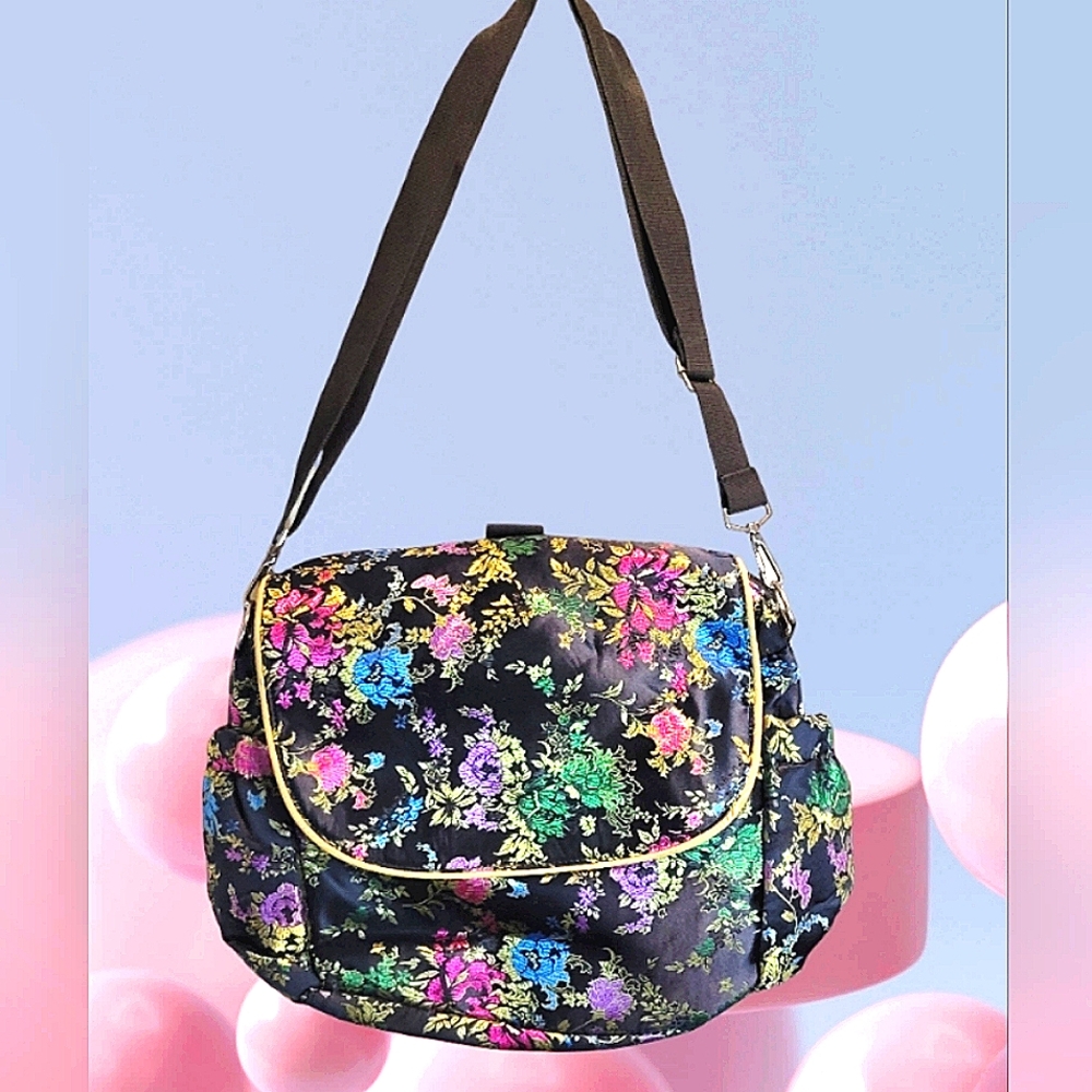 BABY ESSENTIALS FLORAL KIMONO DESIGN METALIC COLORFUL DIAPER BAG PURSE